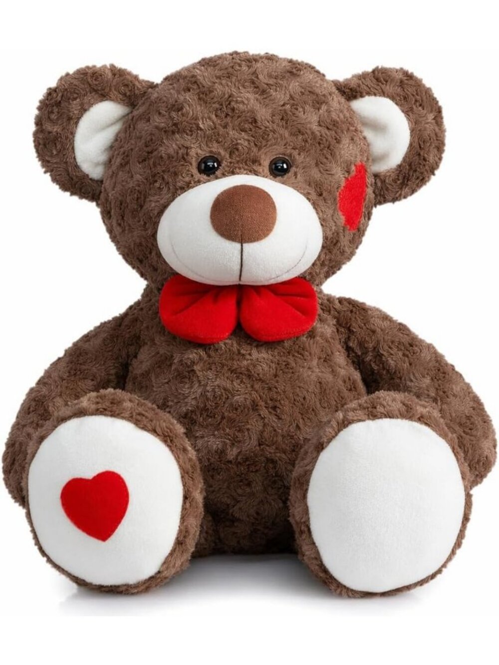 Soft Plush Teddy Bear with Red Bow & Heart Patch - Perfect Gift for Kids